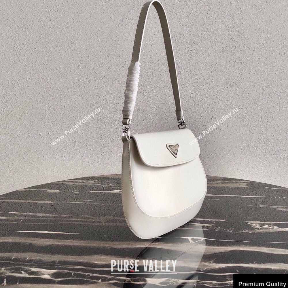 Prada Cleo Brushed Leather Shoulder Bag with Flap 1BD311 White 2020 (ziyin-20102324)