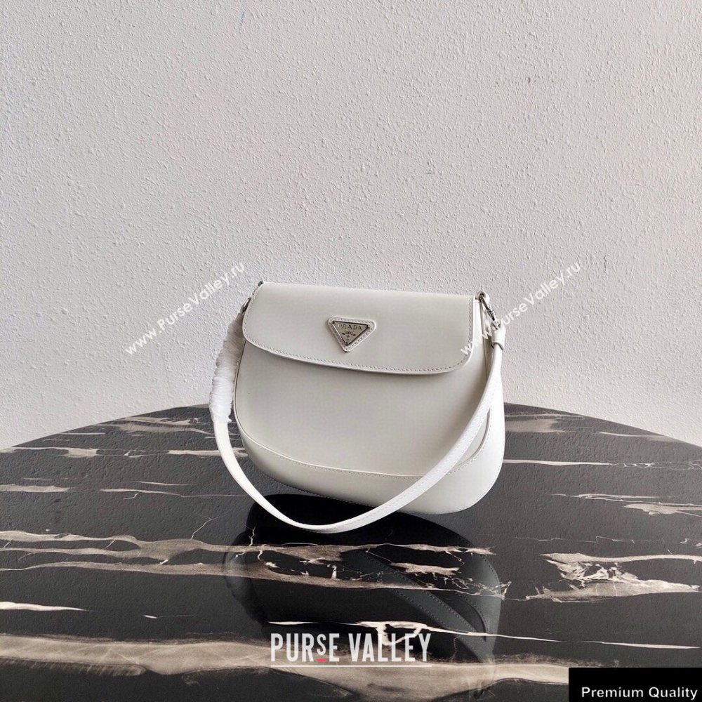 Prada Cleo Brushed Leather Shoulder Bag with Flap 1BD311 White 2020 (ziyin-20102324)