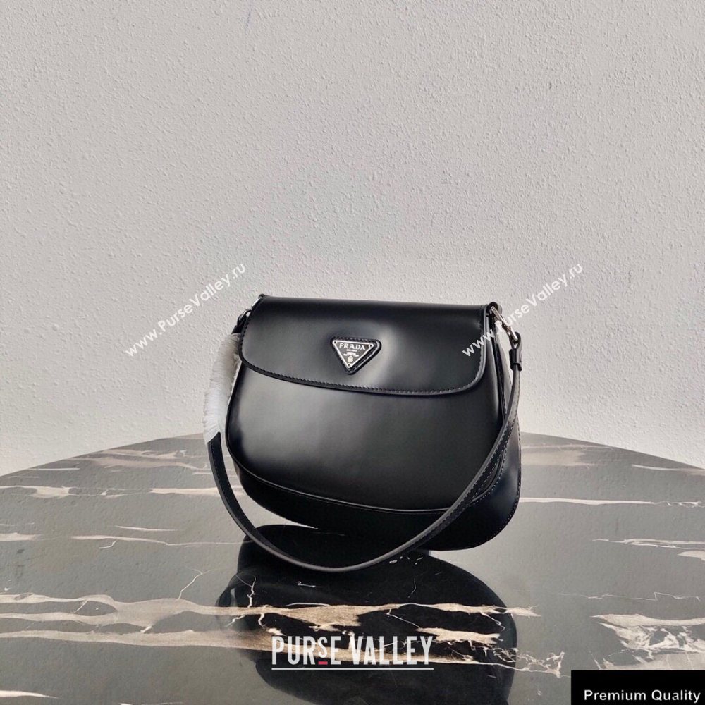 Prada Cleo Brushed Leather Shoulder Bag with Flap 1BD311 Black 2020 (ziyin-20102323)