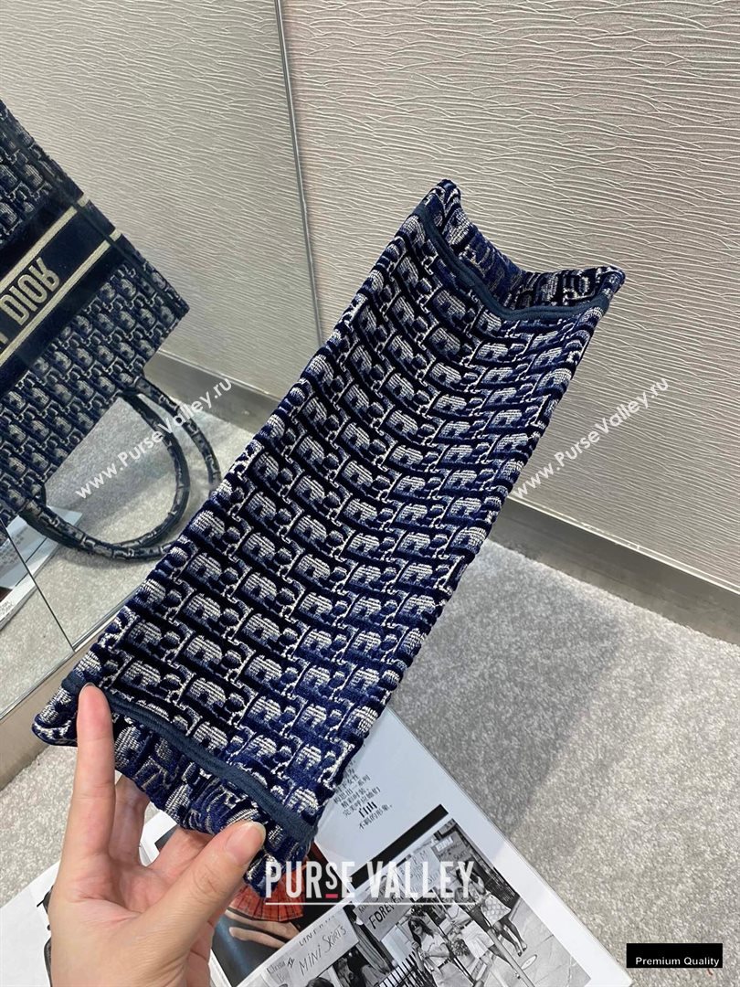 Dior Small Book Tote Bag in Oblique Embroidered Velvet Blue 2020 (vivi-20102301)