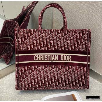 Dior Book Tote Bag in Oblique Embroidered Velvet Burgundy 2020 (vivi-20102302)
