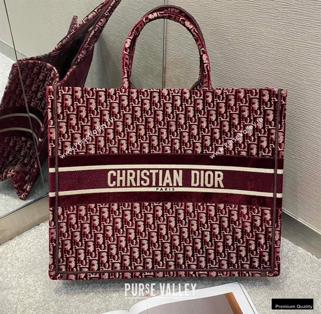 Dior Book Tote Bag in Oblique Embroidered Velvet Burgundy 2020 (vivi-20102302)