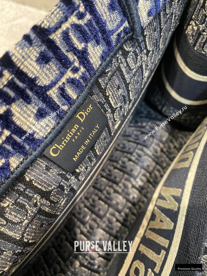 Dior Small Book Tote Bag in Oblique Embroidered Velvet Blue 2020 (vivi-20102301)