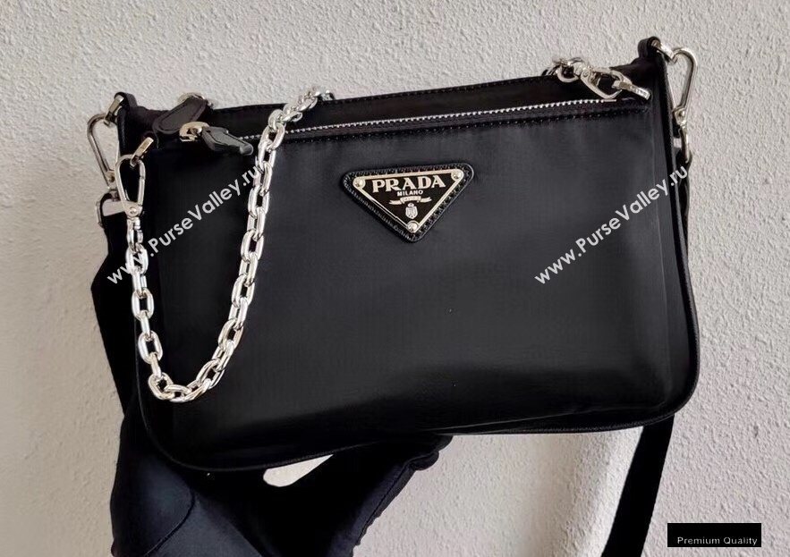 Prada Nylon Shoulder Bag with Detachable Pouch 1BH168 Black 2020 (ziyin-20102335)