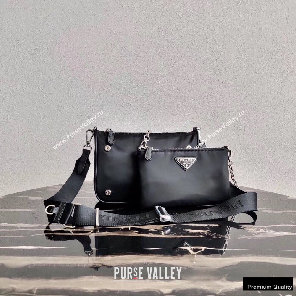 Prada Nylon Shoulder Bag with Detachable Pouch 1BH168 Black 2020 (ziyin-20102335)