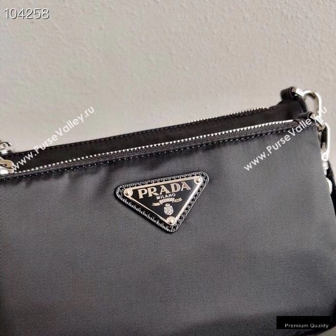 Prada Nylon Shoulder Bag with Detachable Pouch 1BH168 Black 2020 (ziyin-20102335)