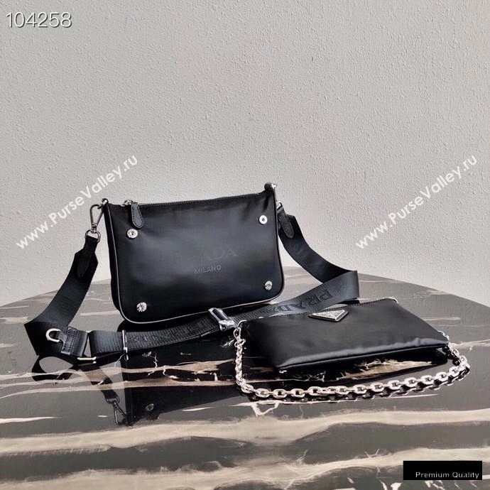 Prada Nylon Shoulder Bag with Detachable Pouch 1BH168 Black 2020 (ziyin-20102335)