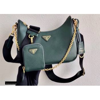 Prada Re-Edition 2005 Saffiano Leather Shoulder Hobo Bag 1BH204 Dark Green/Gold 2020 (ziyin-20102305)