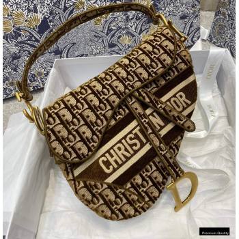 Dior SADDLE BAG in Oblique Embroidered Velvet Brown 2020 (vivi-2308 )