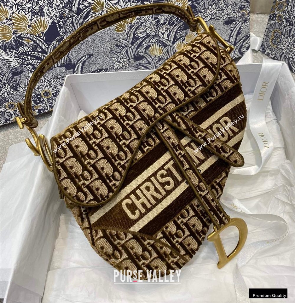 Dior SADDLE BAG in Oblique Embroidered Velvet Brown 2020 (vivi-2308 )