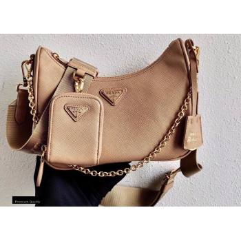 Prada Re-Edition 2005 Saffiano Leather Shoulder Hobo Bag 1BH204 Beige/Gold 2020 (ziyin-20102302)