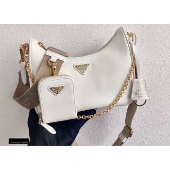 Prada Re-Edition 2005 Saffiano Leather Shoulder Hobo Bag 1BH204 White/Gold 2020 (ziyin-20102301)