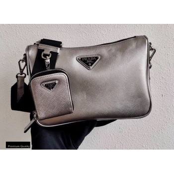 Prada Saffiano Leather Cross-Body Bag 2VH113 Metallic Silver with Strap 2020 (ziyin-20102312)