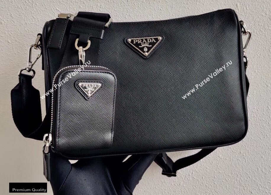 Prada Saffiano Leather Cross-Body Bag 2VH113 Black with Strap 2020 (ziyin-20102310)