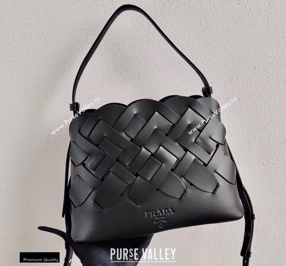 Prada Leather Tress HandBag with Woven Motif 1BA290 Black 2020 (ziyin-20102306)