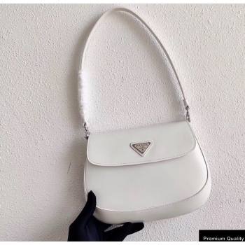 Prada Cleo Brushed Leather Shoulder Bag with Flap 1BD311 White 2020 (ziyin-20102324)