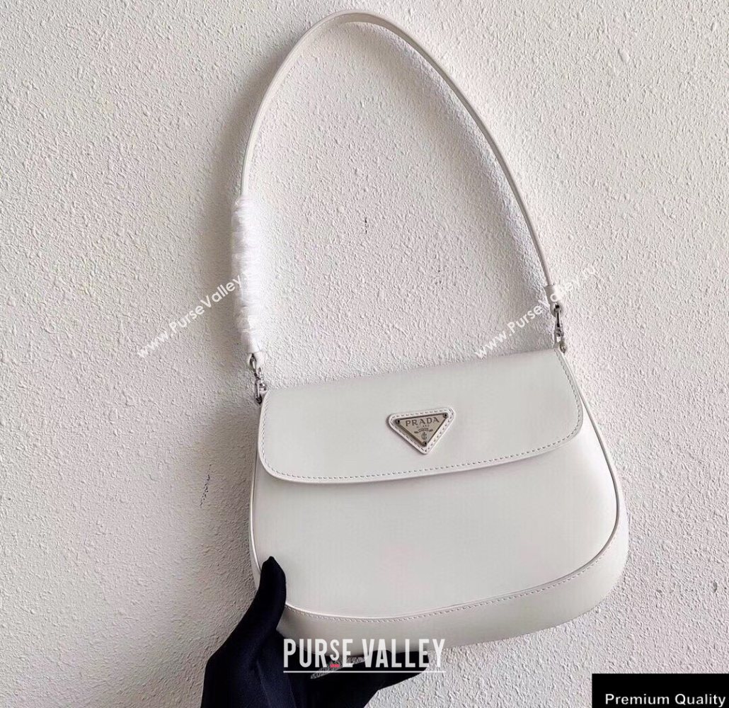 Prada Cleo Brushed Leather Shoulder Bag with Flap 1BD311 White 2020 (ziyin-20102324)