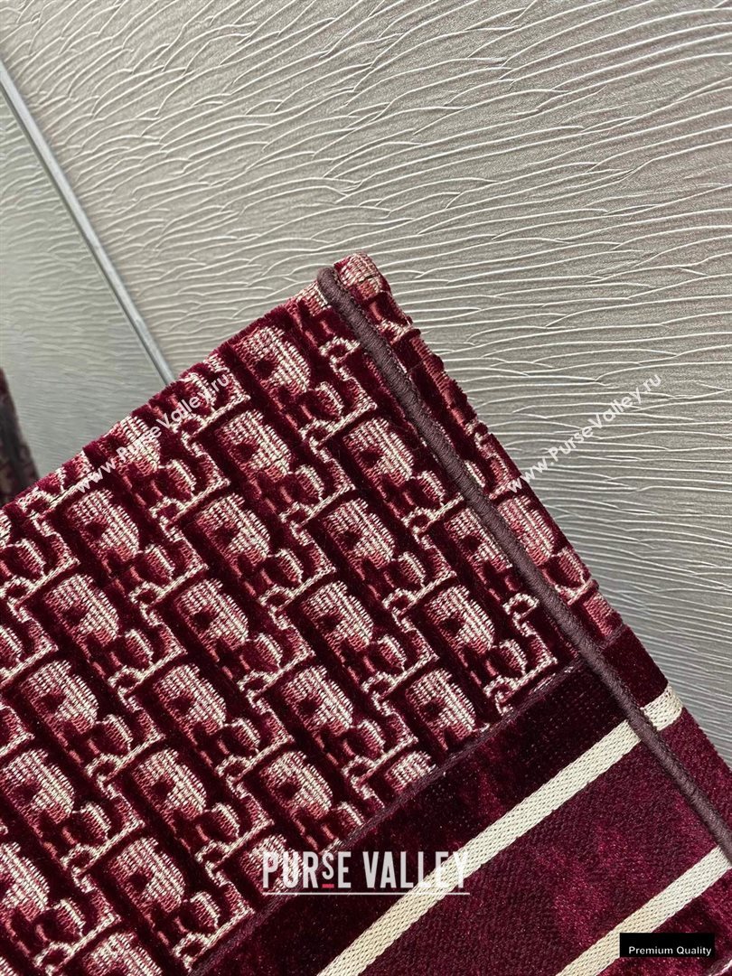 Dior Book Tote Bag in Oblique Embroidered Velvet Burgundy 2020 (vivi-20102302)