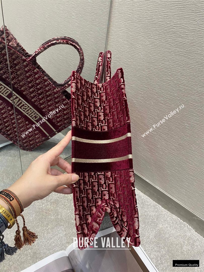 Dior Book Tote Bag in Oblique Embroidered Velvet Burgundy 2020 (vivi-20102302)