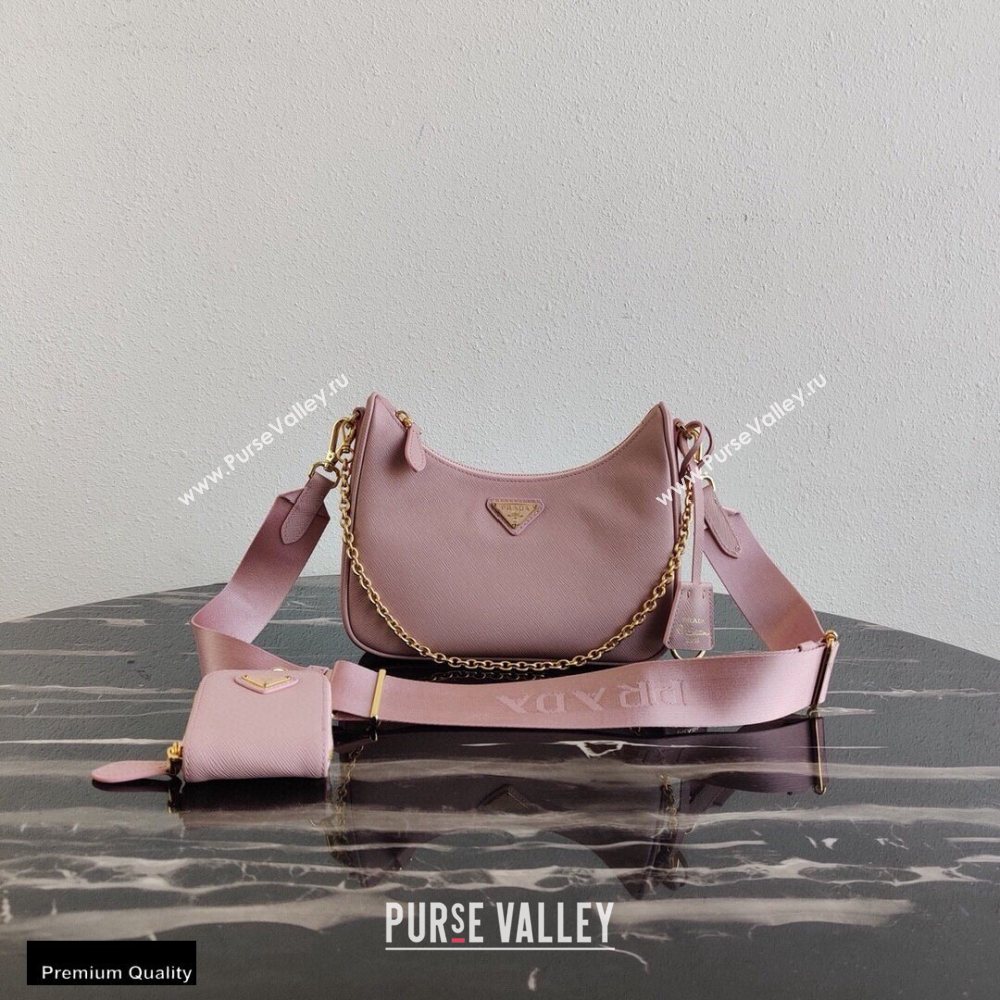 Prada Re-Edition 2005 Saffiano Leather Shoulder Hobo Bag 1BH204 Pink/Gold 2020 (ziyin-20102303)