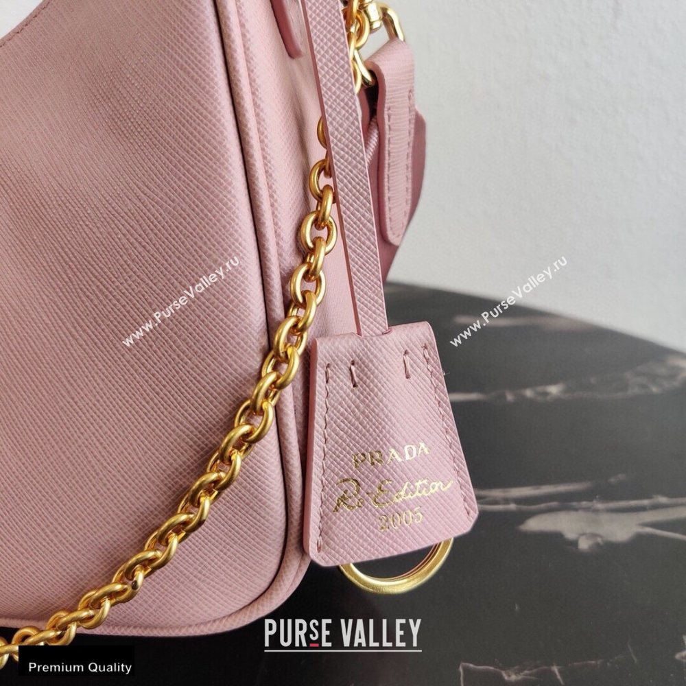 Prada Re-Edition 2005 Saffiano Leather Shoulder Hobo Bag 1BH204 Pink/Gold 2020 (ziyin-20102303)