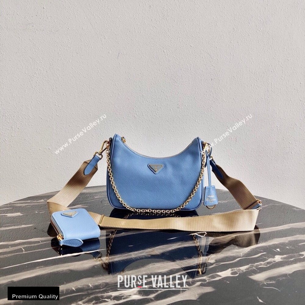 Prada Re-Edition 2005 Saffiano Leather Shoulder Hobo Bag 1BH204 Light Blue/Gold 2020 (ziyin-20102304)