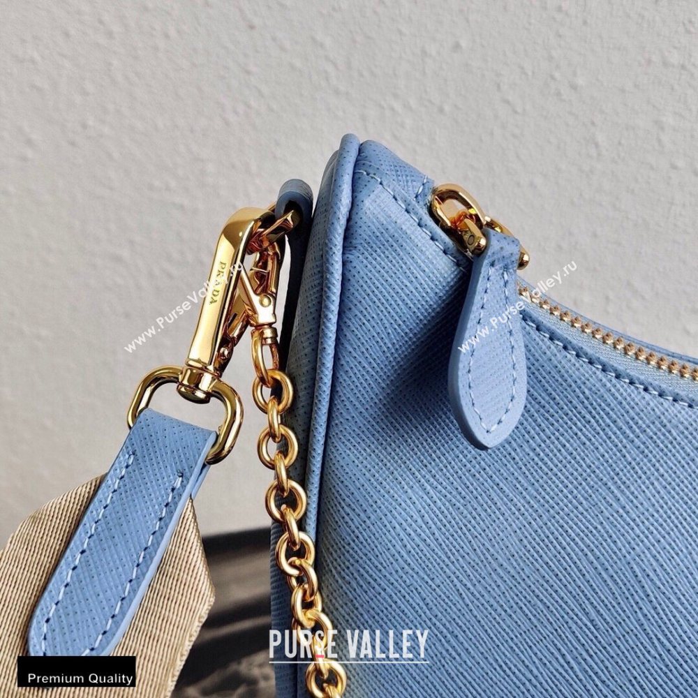 Prada Re-Edition 2005 Saffiano Leather Shoulder Hobo Bag 1BH204 Light Blue/Gold 2020 (ziyin-20102304)