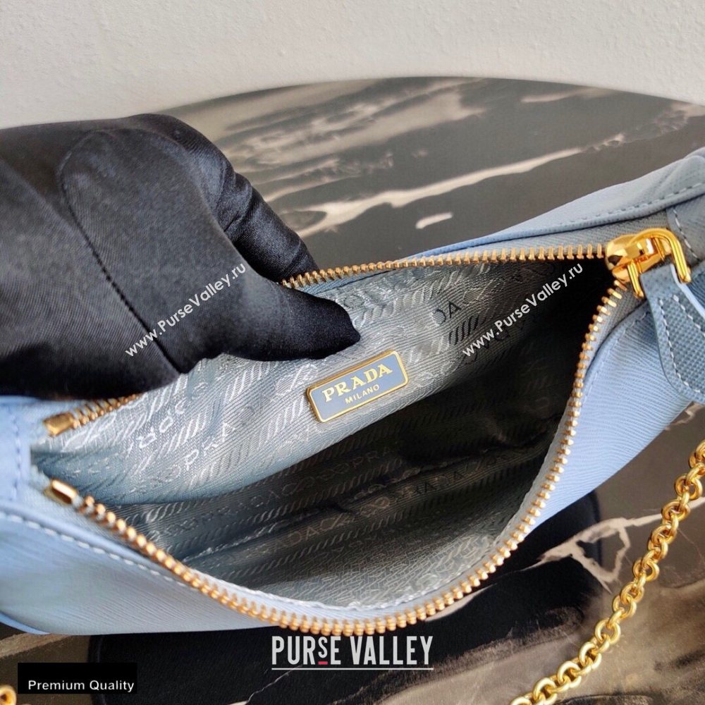 Prada Re-Edition 2005 Saffiano Leather Shoulder Hobo Bag 1BH204 Light Blue/Gold 2020 (ziyin-20102304)