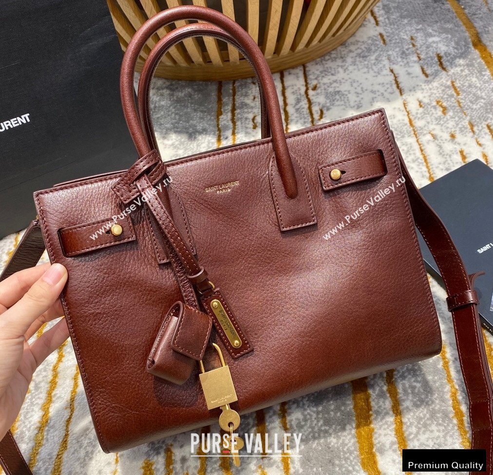 Saint Laurent Classic Baby Sac De Jour Bag in Grained Leather 477477 Dark Brown (jun-20102413)