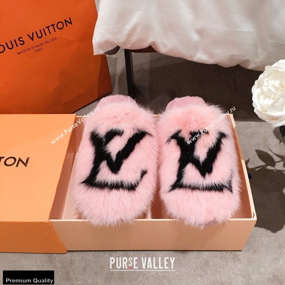 Louis Vuitton Mink Fur LV Suite Flat Mules Pink 2020 (kaola-20102807)