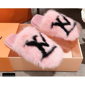 Louis Vuitton Mink Fur LV Suite Flat Mules Pink 2020 (kaola-20102807)