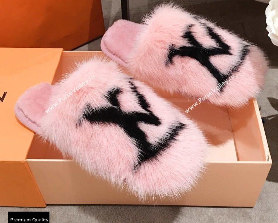 Louis Vuitton Mink Fur LV Suite Flat Mules Pink 2020 (kaola-20102807)