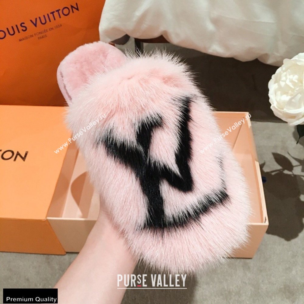 Louis Vuitton Mink Fur LV Suite Flat Mules Pink 2020 (kaola-20102807)