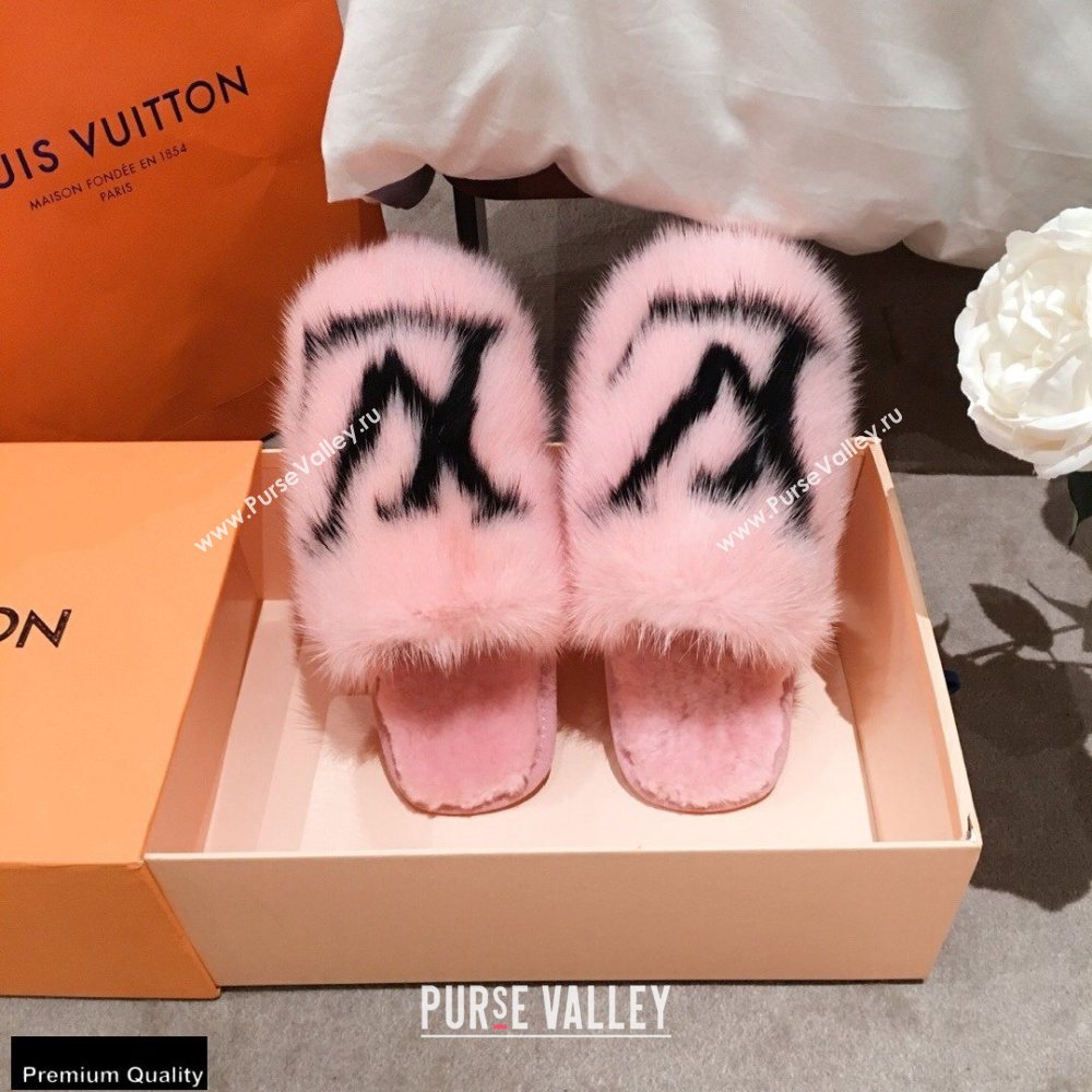 Louis Vuitton Mink Fur LV Suite Flat Mules Pink 2020 (kaola-20102807)