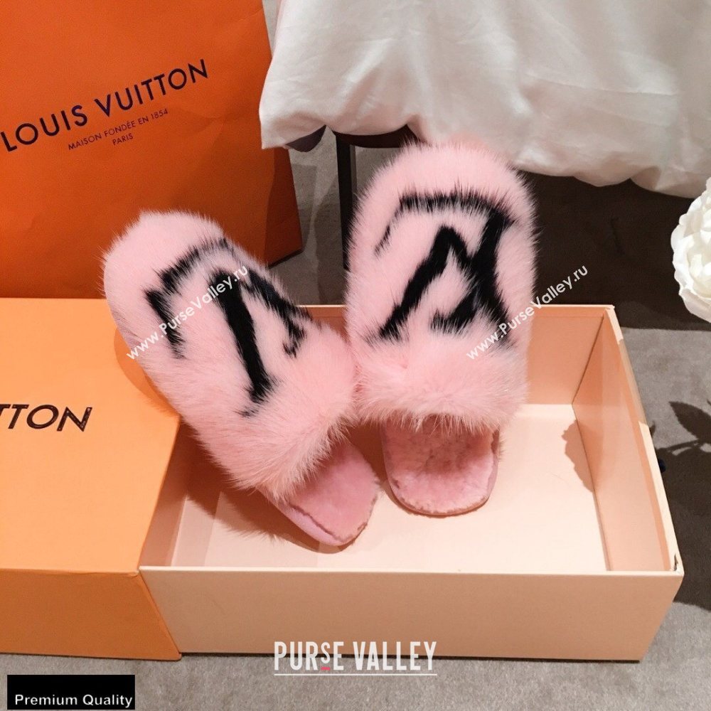 Louis Vuitton Mink Fur LV Suite Flat Mules Pink 2020 (kaola-20102807)