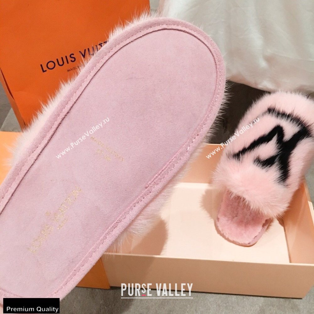 Louis Vuitton Mink Fur LV Suite Flat Mules Pink 2020 (kaola-20102807)