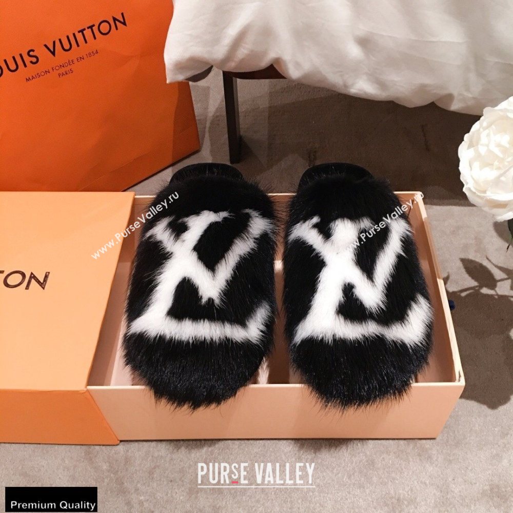 Louis Vuitton Mink Fur LV Suite Flat Mules Black 2020 (kaola-20102805)