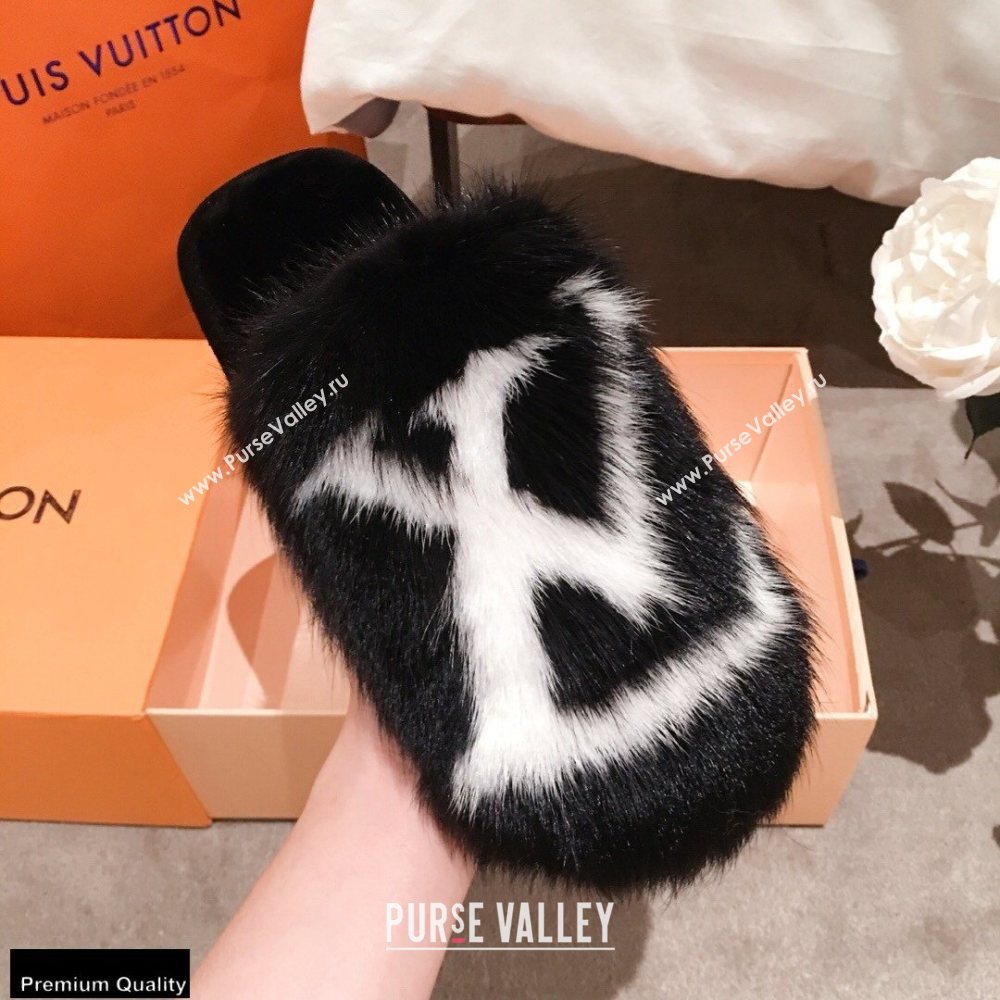 Louis Vuitton Mink Fur LV Suite Flat Mules Black 2020 (kaola-20102805)