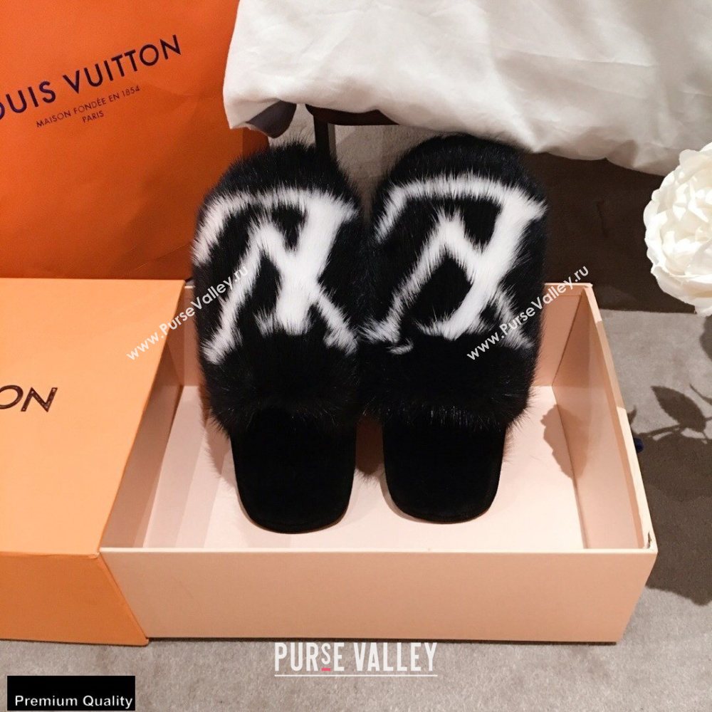 Louis Vuitton Mink Fur LV Suite Flat Mules Black 2020 (kaola-20102805)