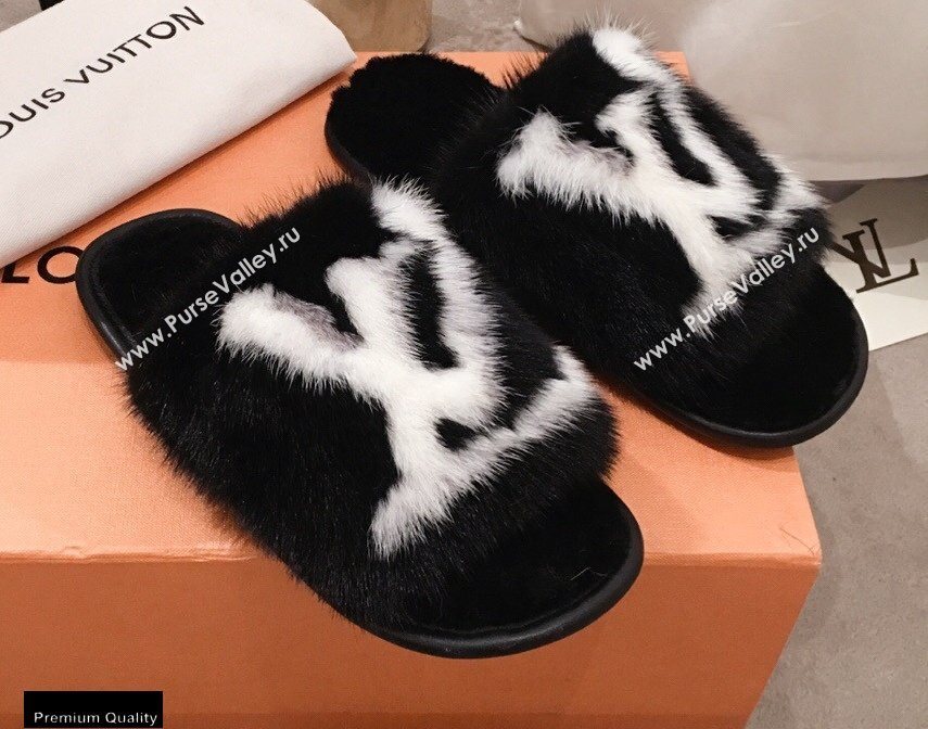 Louis Vuitton Mink Fur Homey Flat Mules Black 2020 (kaola-20102801)