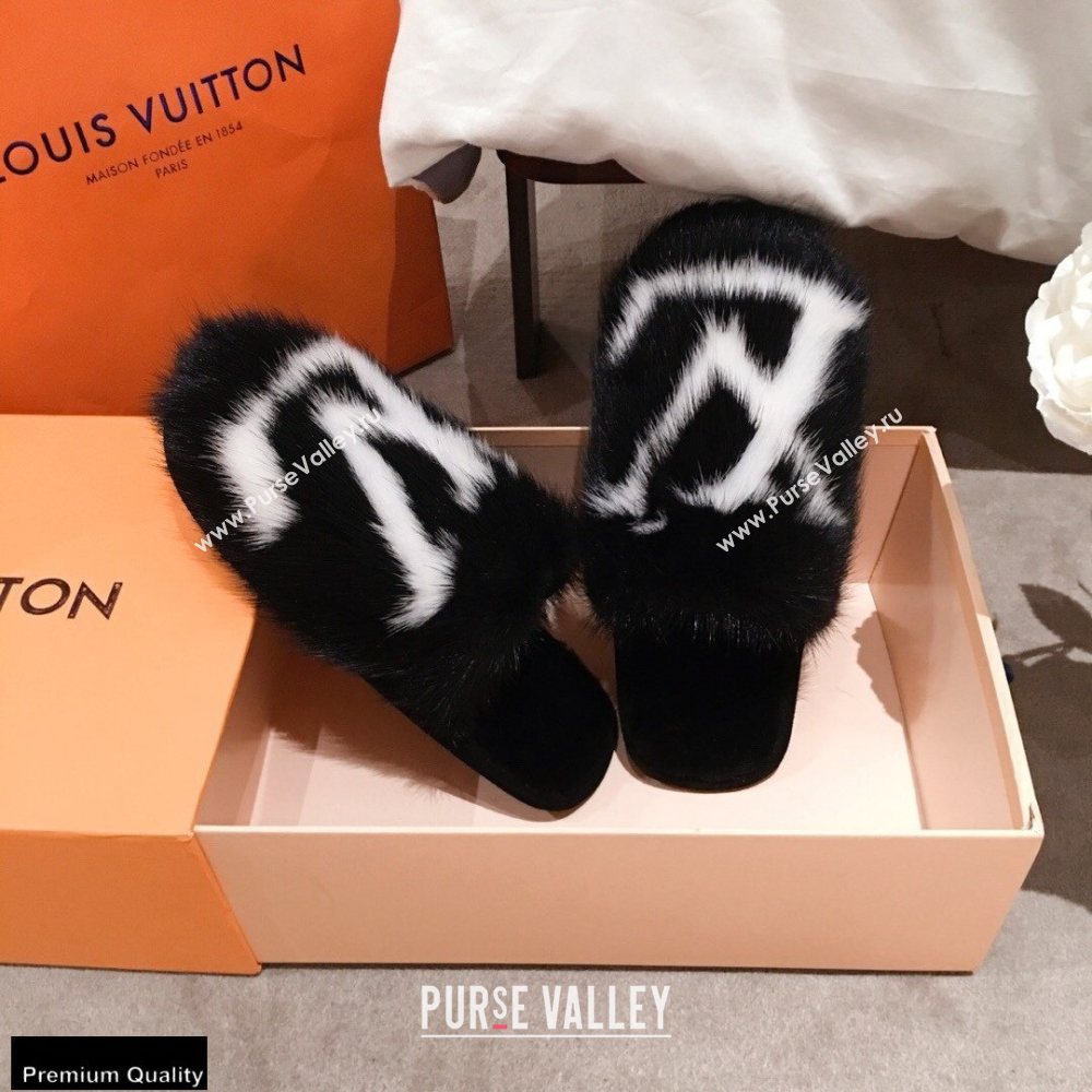 Louis Vuitton Mink Fur LV Suite Flat Mules Black 2020 (kaola-20102805)