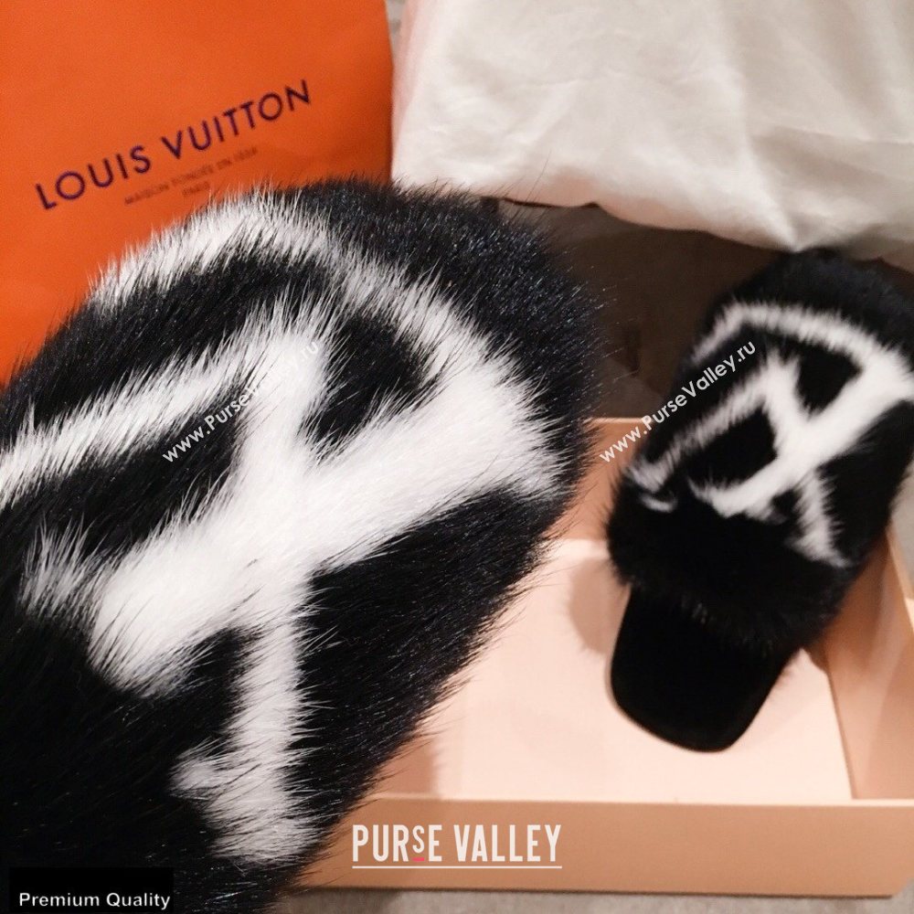 Louis Vuitton Mink Fur LV Suite Flat Mules Black 2020 (kaola-20102805)