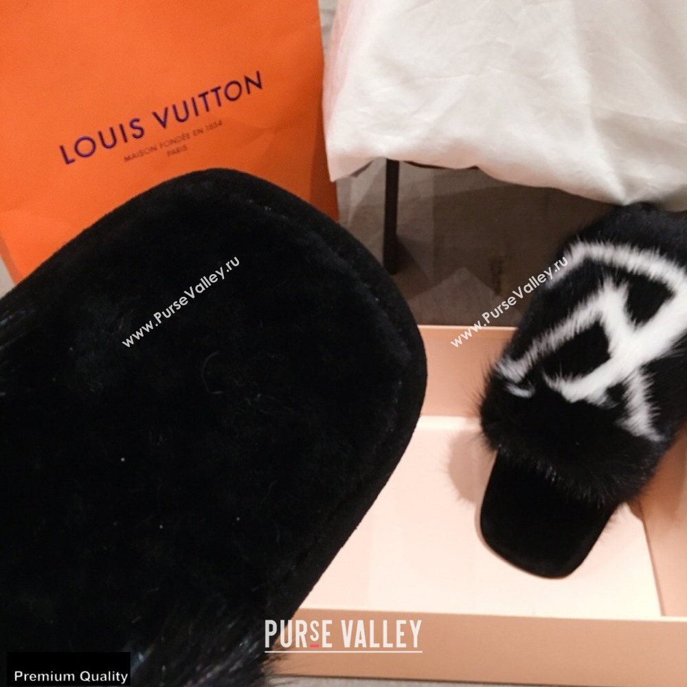 Louis Vuitton Mink Fur LV Suite Flat Mules Black 2020 (kaola-20102805)