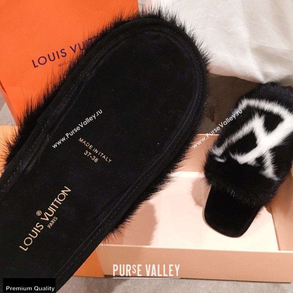 Louis Vuitton Mink Fur LV Suite Flat Mules Black 2020 (kaola-20102805)