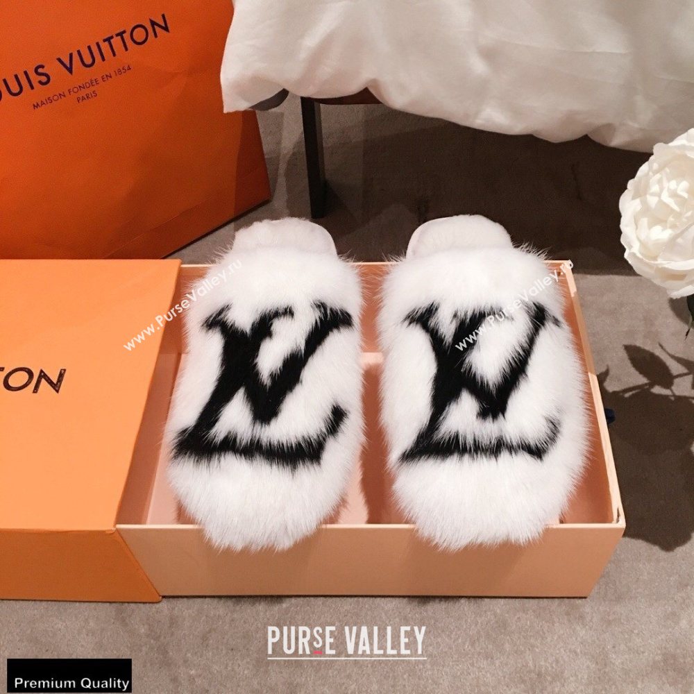 Louis Vuitton Mink Fur LV Suite Flat Mules White 2020 (kaola-20102806)