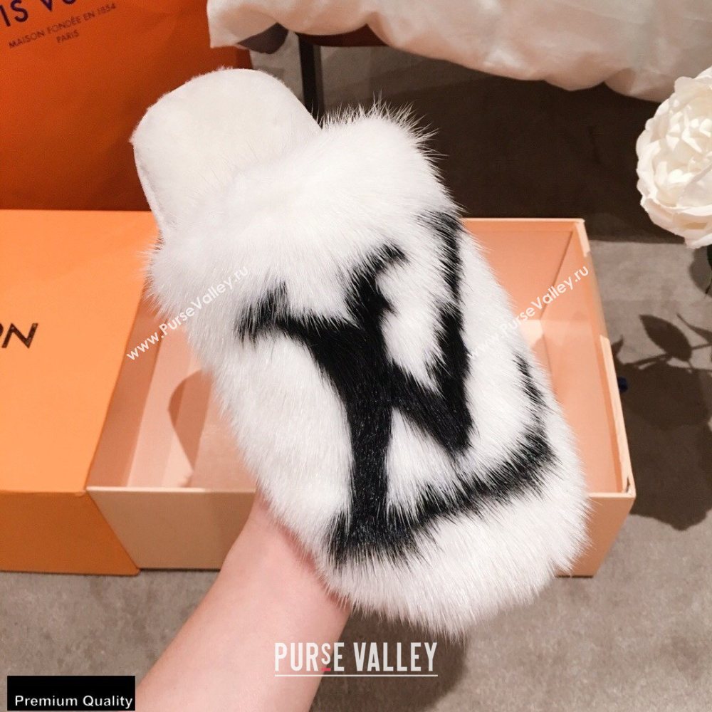 Louis Vuitton Mink Fur LV Suite Flat Mules White 2020 (kaola-20102806)