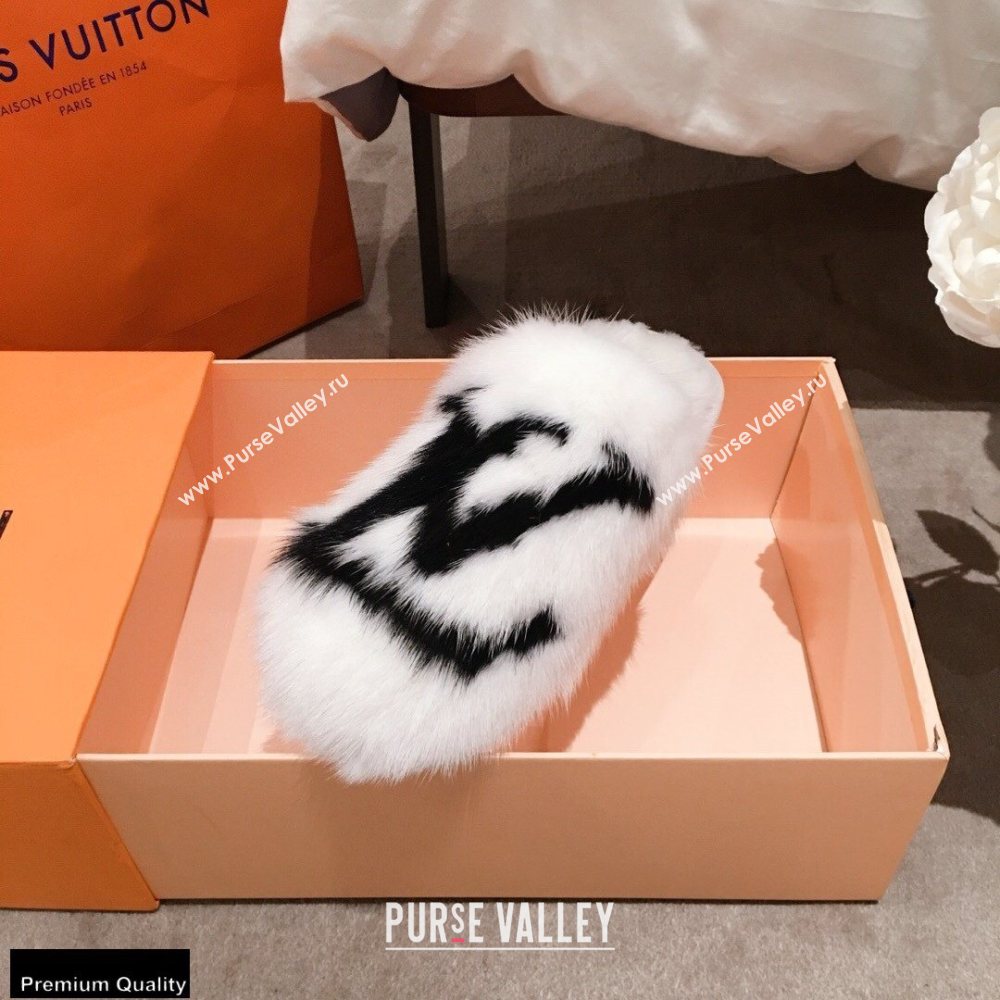 Louis Vuitton Mink Fur LV Suite Flat Mules White 2020 (kaola-20102806)