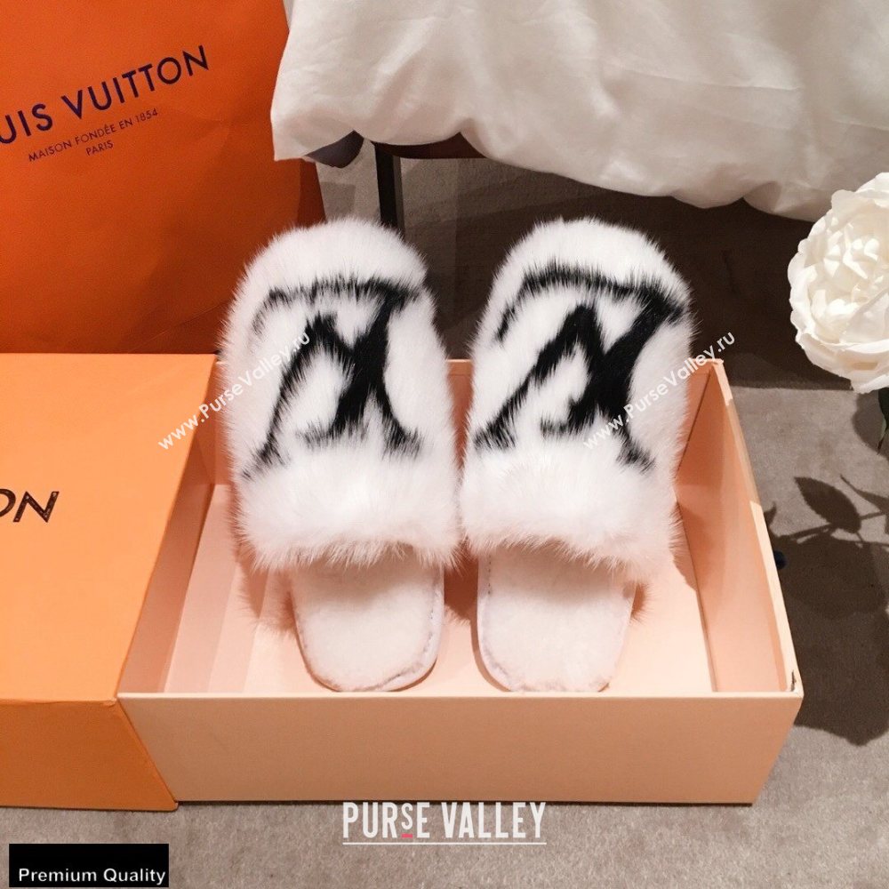 Louis Vuitton Mink Fur LV Suite Flat Mules White 2020 (kaola-20102806)