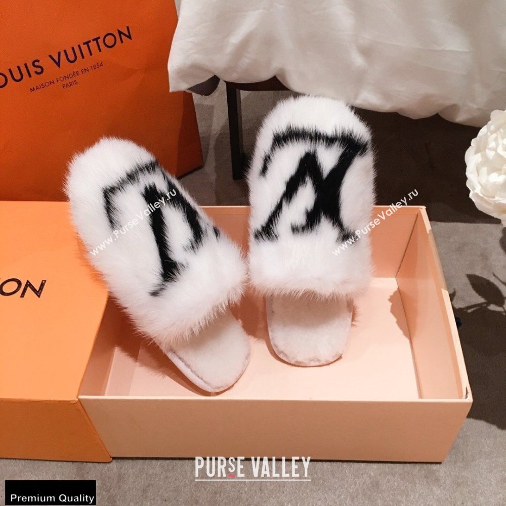 Louis Vuitton Mink Fur LV Suite Flat Mules White 2020 (kaola-20102806)