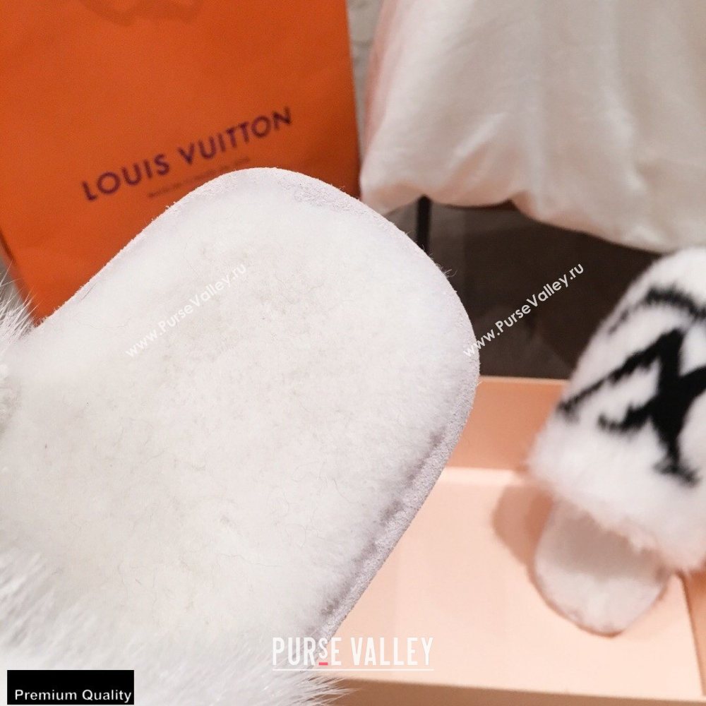 Louis Vuitton Mink Fur LV Suite Flat Mules White 2020 (kaola-20102806)